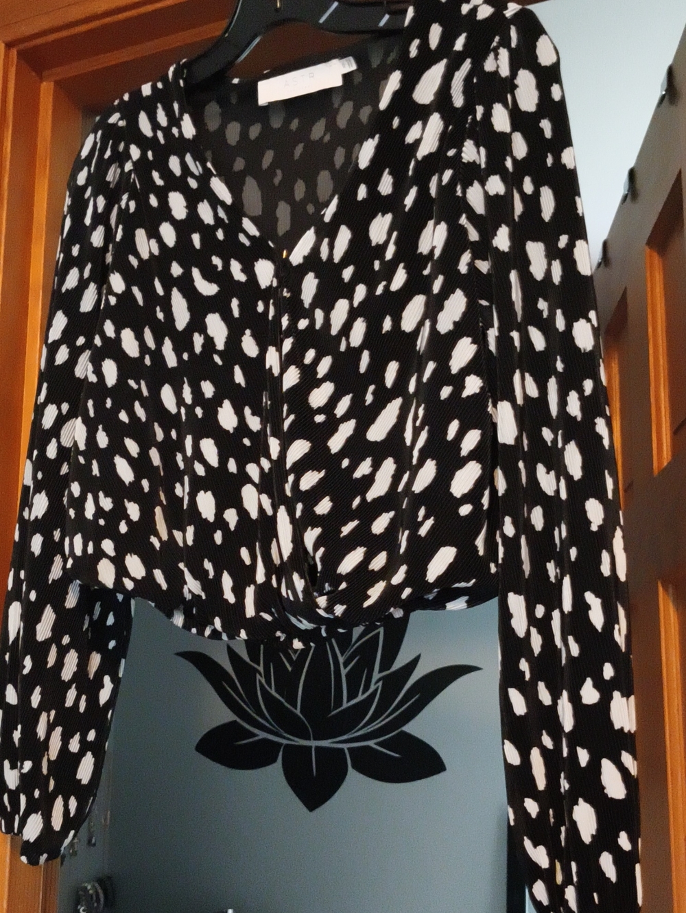 Astr Black and White Bubble Hen V-Neck Blouse XS